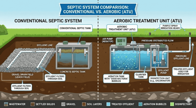 FJR septic Showing the differences between a conventional an a aerobic tank for clients in San Antonio texas